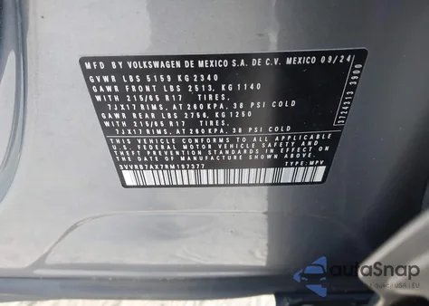 2024 Volkswagen Tiguan 2.0T S from USA, damaged, VIN 3VVRB7AX7RM197377